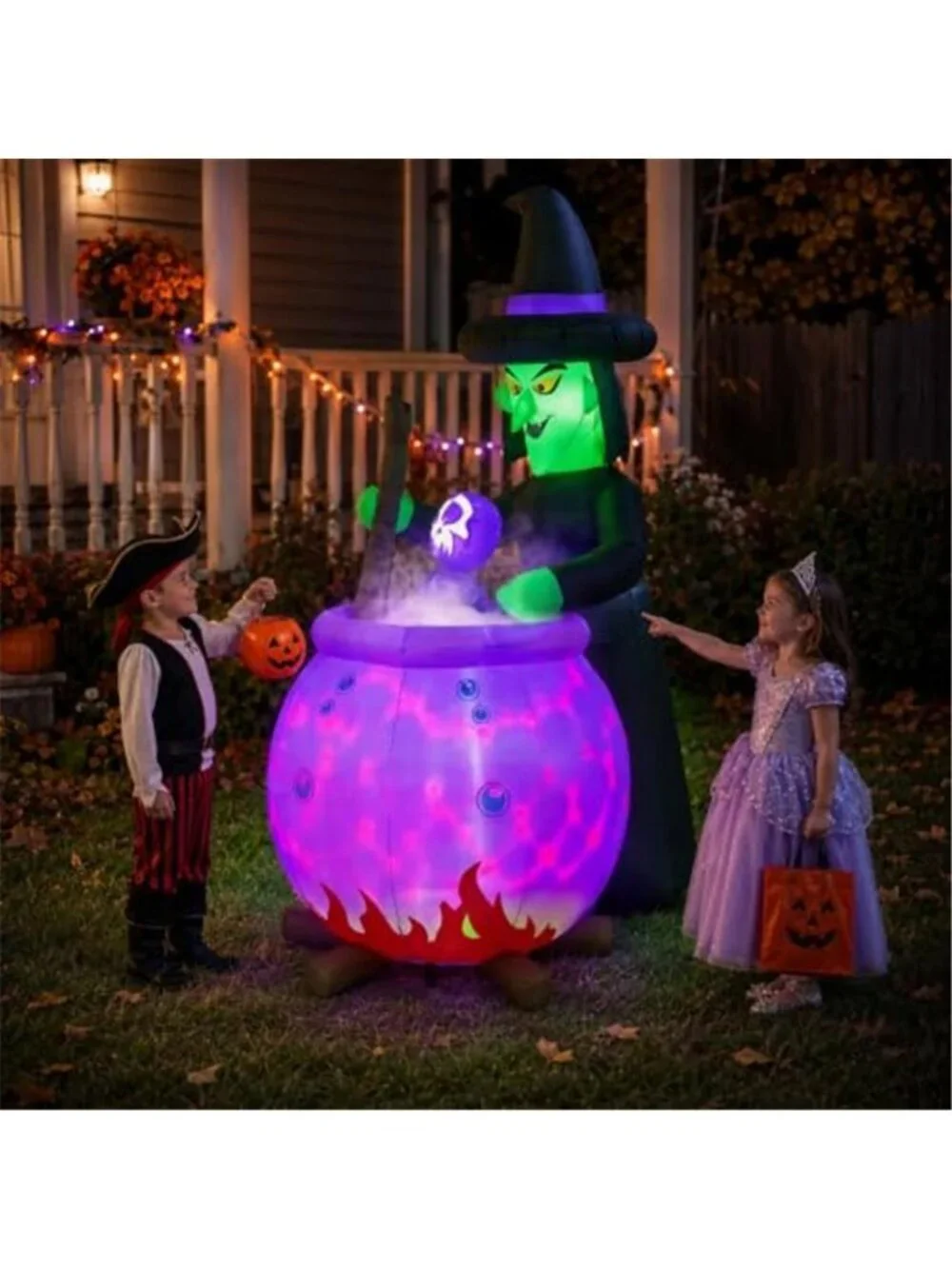 6 FT Halloween Inflatable Witch and Cauldron with RGB Lighted Halloween Blow